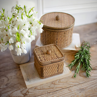 Woven Cane Boxes, Set of 2