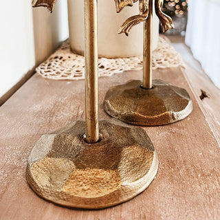 Ornate Bow Antique Gold Cast Iron Candle Holders, Set of Two