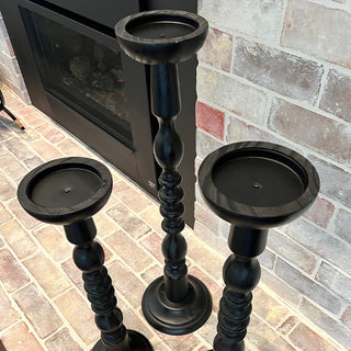 Extra Tall Black Wooden Spindle Candle Holders, Set of 3