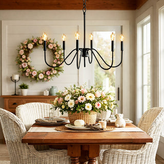 Black Metal 6 Light Candelabra Chandelier