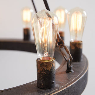 Vintage Edison bulb detail on rustic chandelier