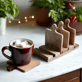 Cutting Board Coaster Set with Caddy