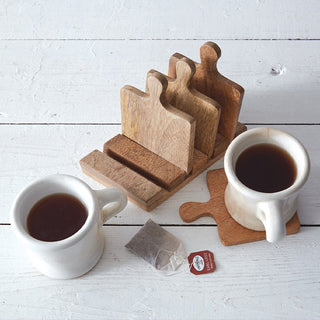 Cutting Board Coaster Set with Caddy