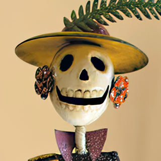 Detailed close-up of female skeleton figurine