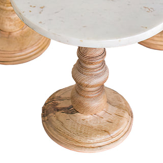 Wooden Dessert Stands With White Marble Tops, Set of Three