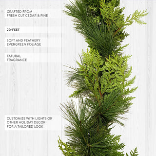 20 Foot Real Mixed Pine Cedar Christmas Garland