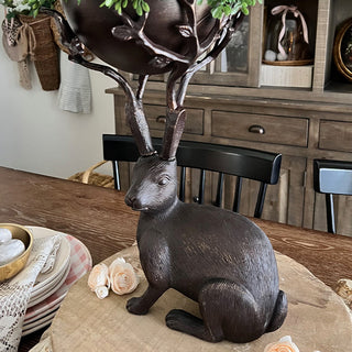 Bronze Bunny Decor with Bowl