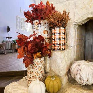 Tall Floral Patterned Metal Buckets, Set of 3