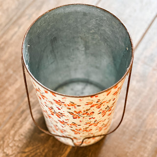 Tall Floral Patterned Metal Buckets, Set of 3