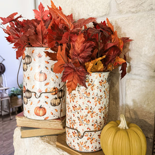 Tall Floral Patterned Metal Buckets, Set of 3
