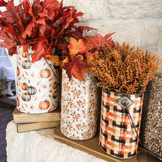 Tall Floral Patterned Metal Buckets, Set of 3