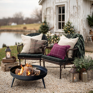 Rustic outdoor fire pit patio seating decor