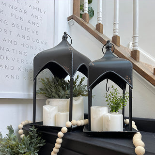 Rustic black lantern candle holder porch decor