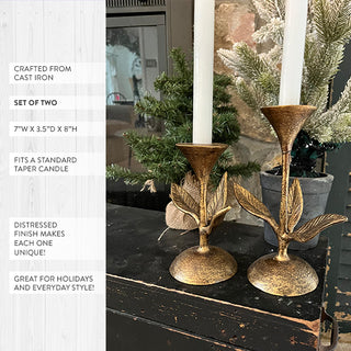 Blooming Florals Antique Gold Candle Holders, Set of 2