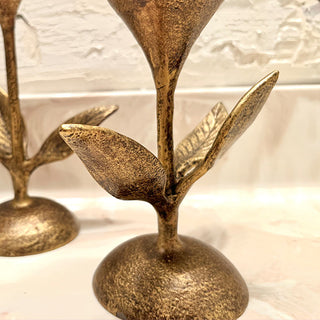 Blooming Florals Antique Gold Candle Holders, Set of 2