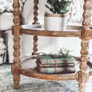 French Cane Shelf Side Table