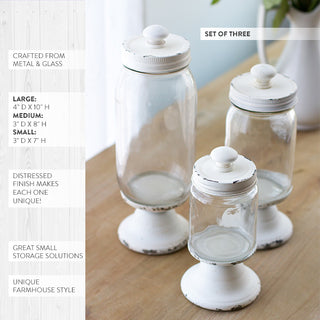 Set of three farmhouse glass storage jars