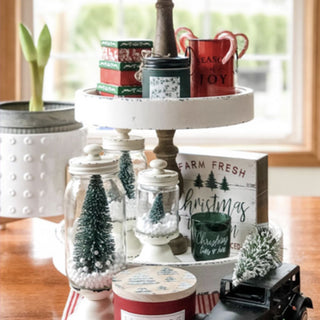 Christmas tiered tray decor glass jar accents