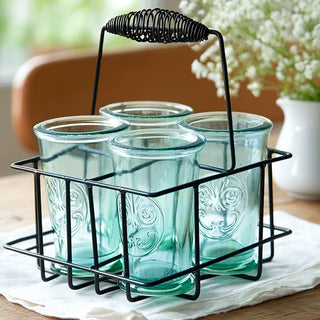 Embossed Recycled Glass Tumbler Set with Caddy