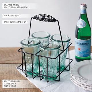 Embossed Recycled Glass Tumbler Set with Caddy