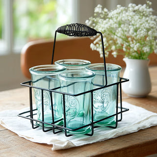 Embossed Recycled Glass Tumbler Set with Caddy