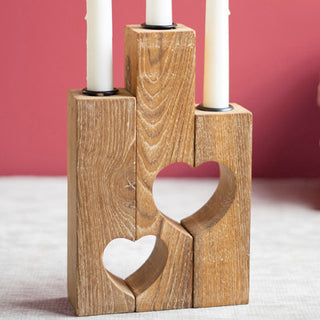 Reclaimed Wood Heart Triple Candle Holder