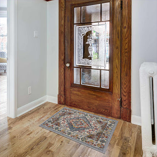 Wooden door with glass panel in a home interior