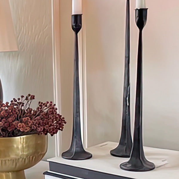 Set of 3 Tall Cast Iron Taper Candle Holders