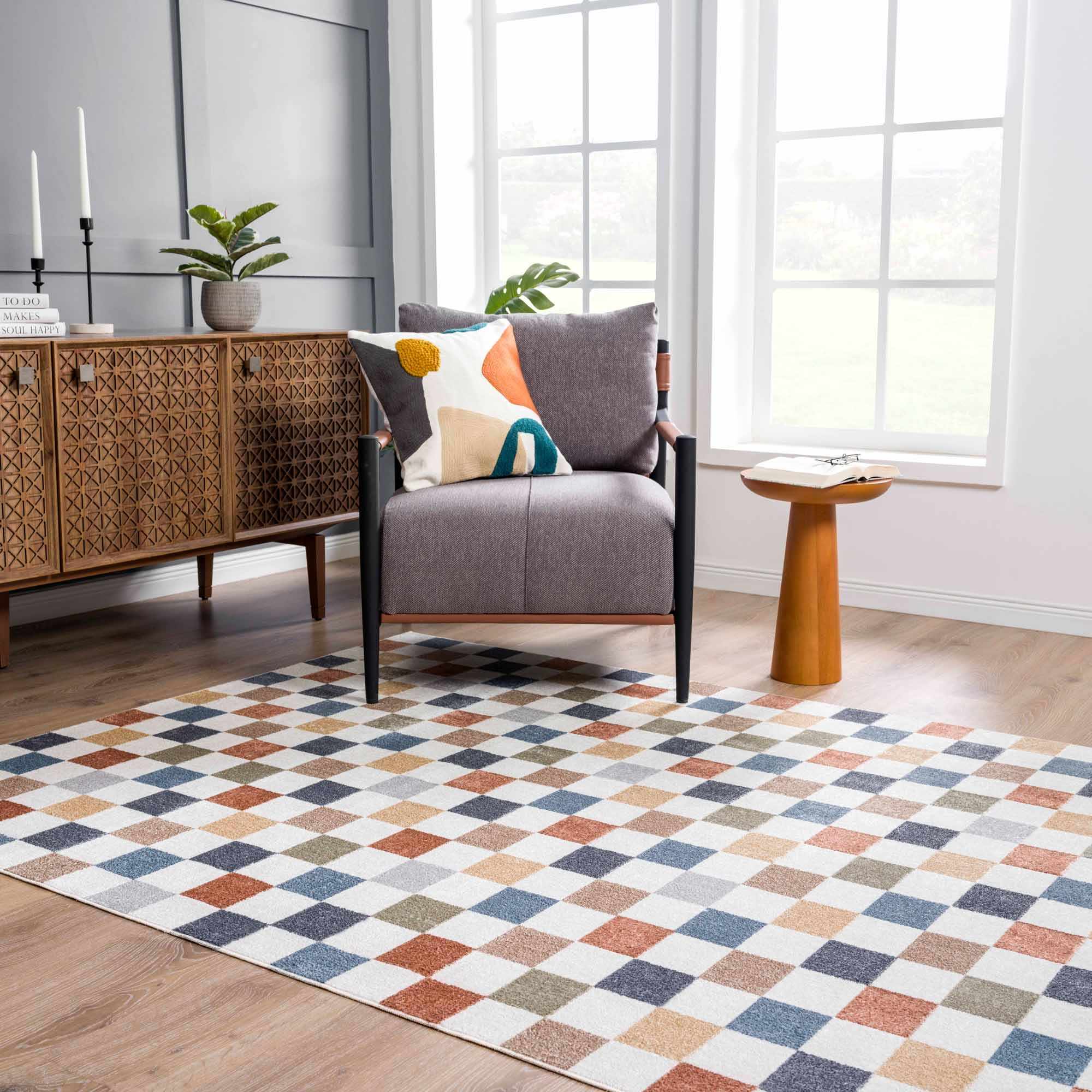 Checkered Multi Color Washable Area Rug - Decor Steals