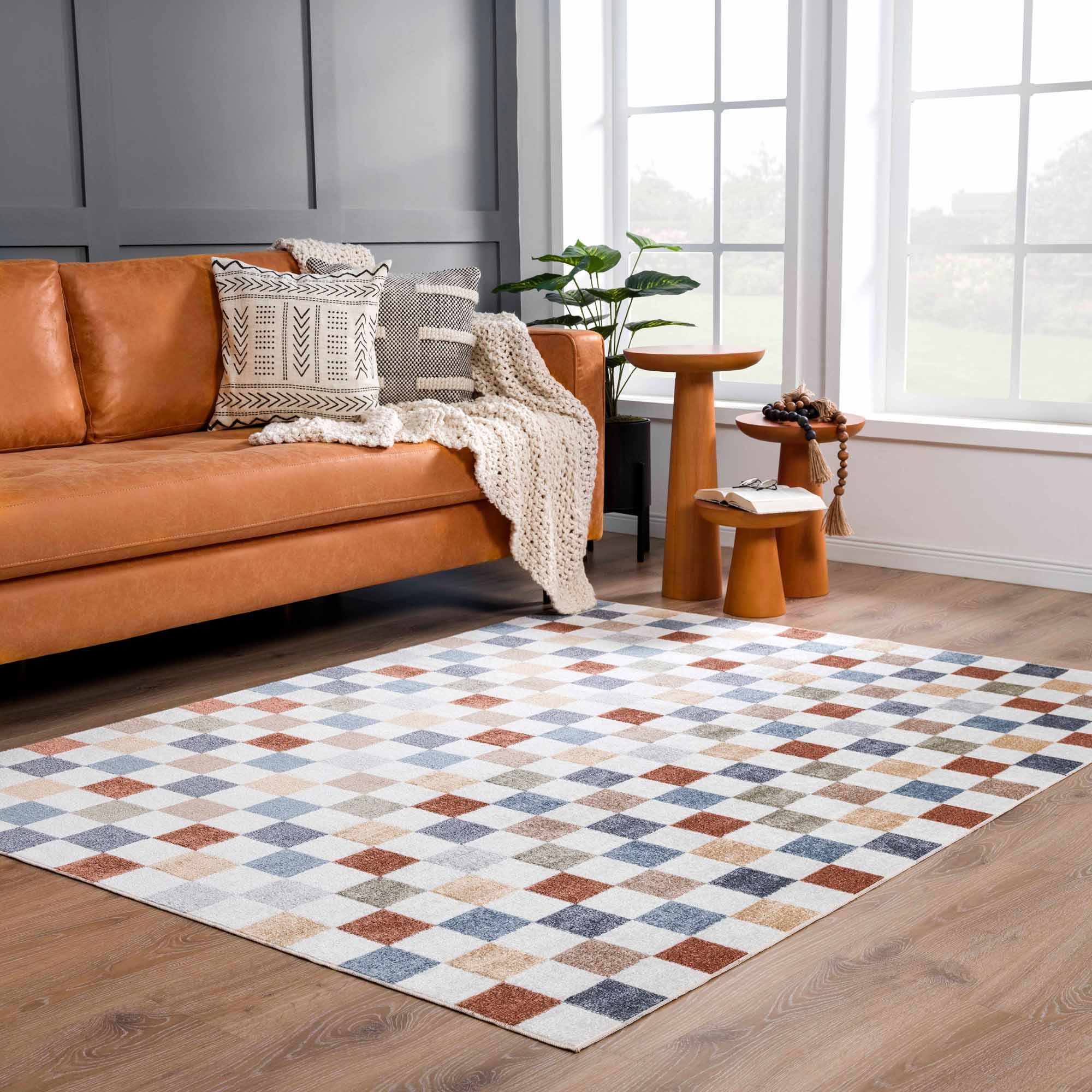 Checkered Multi Color Washable Area Rug - Decor Steals