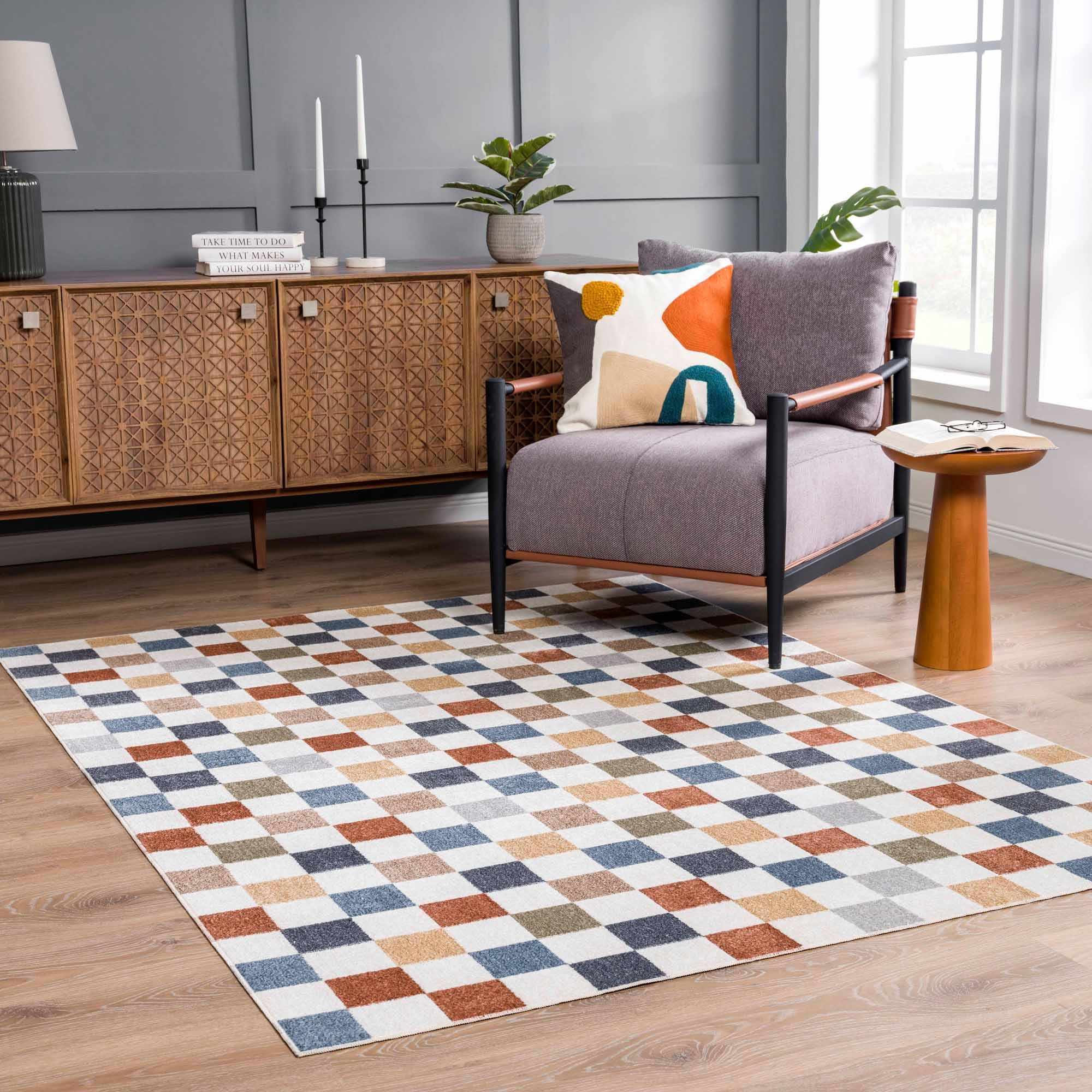 Checkered Multi Color Washable Area Rug - Decor Steals