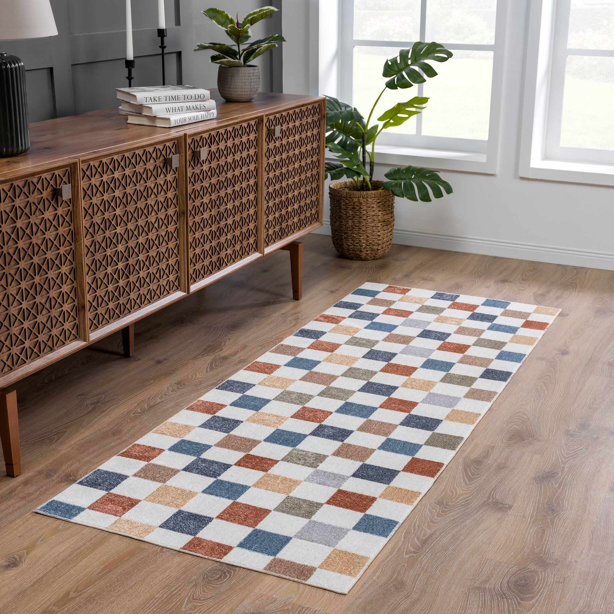 Checkered Multi Color Washable Area Rug - Decor Steals
