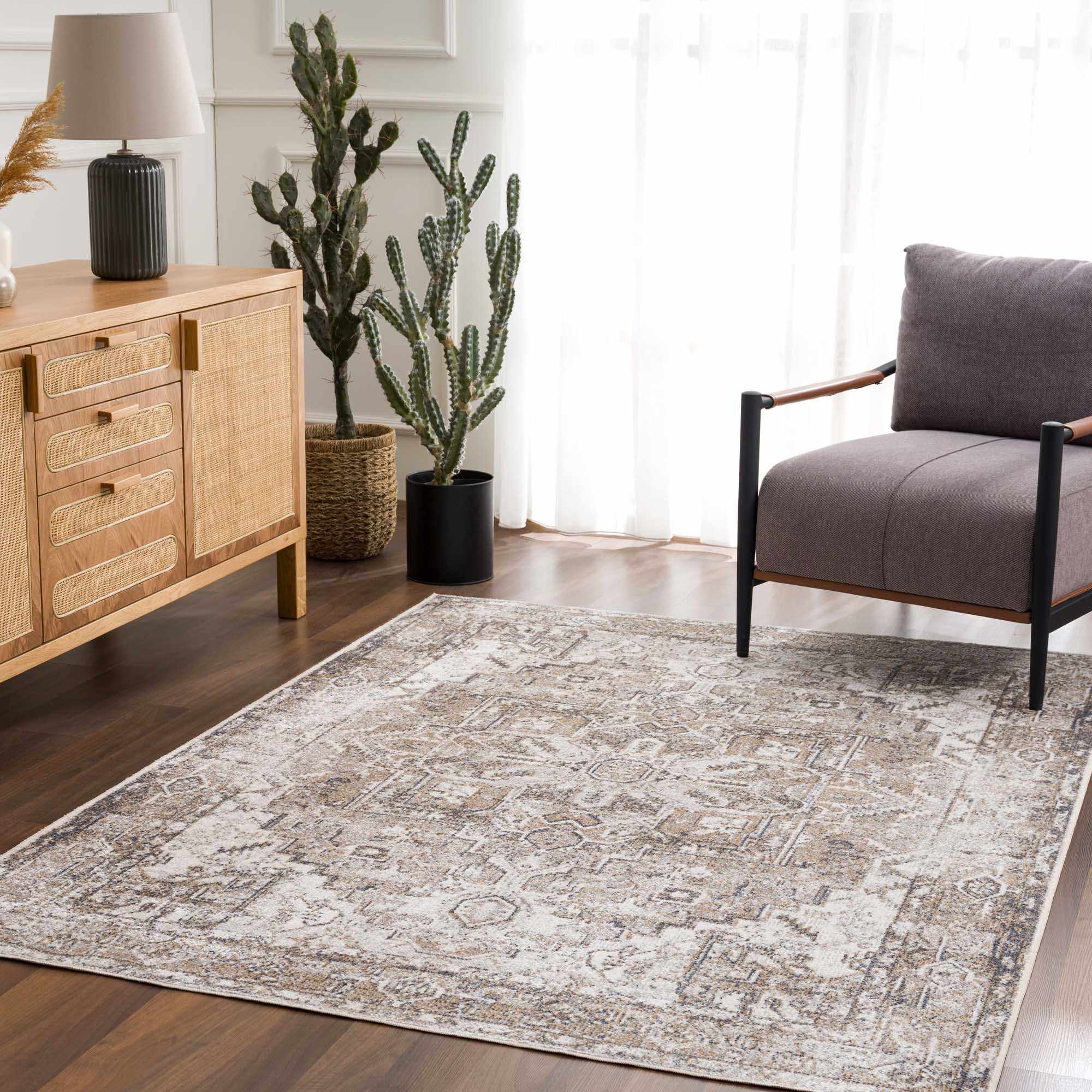 Rustic Brown & Cream Washable Area Rug - Decor Steals