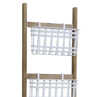 Five-Basket Leaning Wood Ladder Organizer