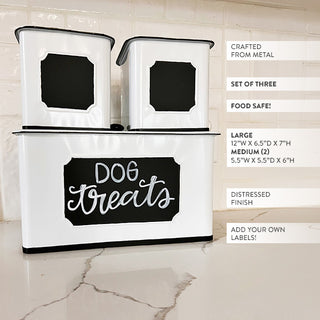 Metal dog treats storage canister set