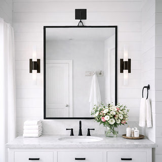 Black metal framed wall mirror bathroom vanity
