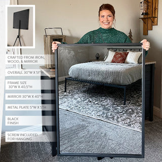 Industrial black hanging mirror with metal plate