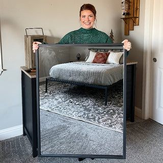 Industrial black metal wall mirror home decor

