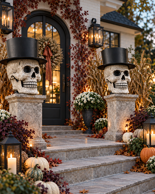 Mr. Skeletonâ€™s GINORMOUS Skull with Top Hat Statement Piece