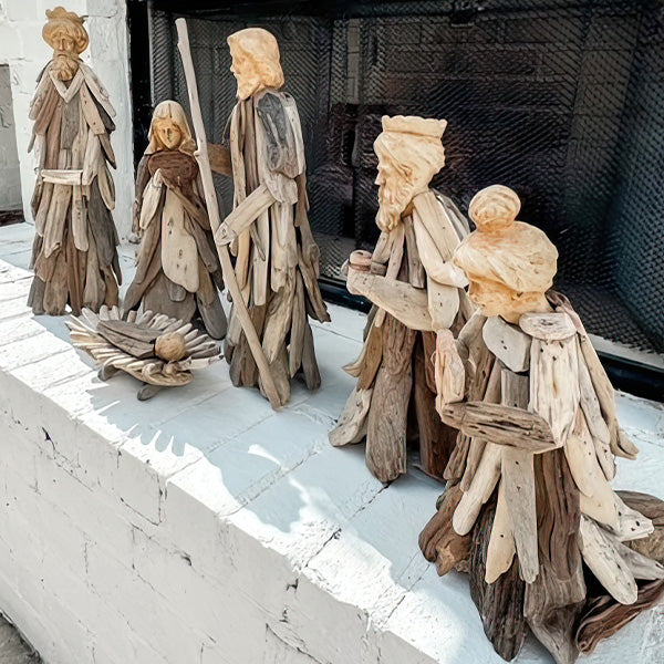 Kalalou PFL1026 Set Presepe In Legno Driftwood Da 6 Pezzi - Colore Marrone Naturale
