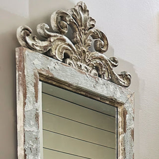 Hand-Carved Distressed Wooden Ornate Mirror