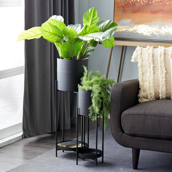 black indoor planter on stand Black Metal Planters on Stands