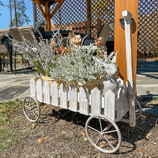 close up of Picket Fence Wooden Cart