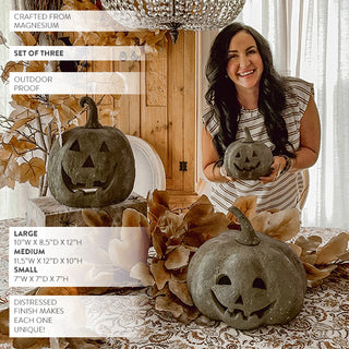 Terracotta Inspired Outdoor Jack-o-lanterns, Set of 3