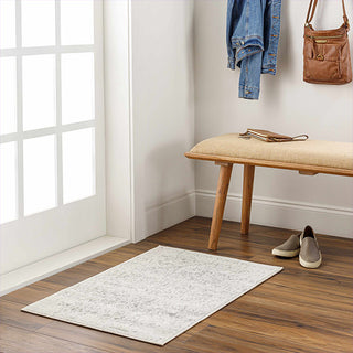 neutral toned area rug in an entryway