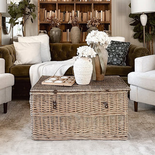 Oversized Rattan Storage Trunks with Handles, Set of 3