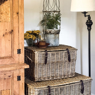 Oversized Rattan Storage Trunks with Handles, Set of 3