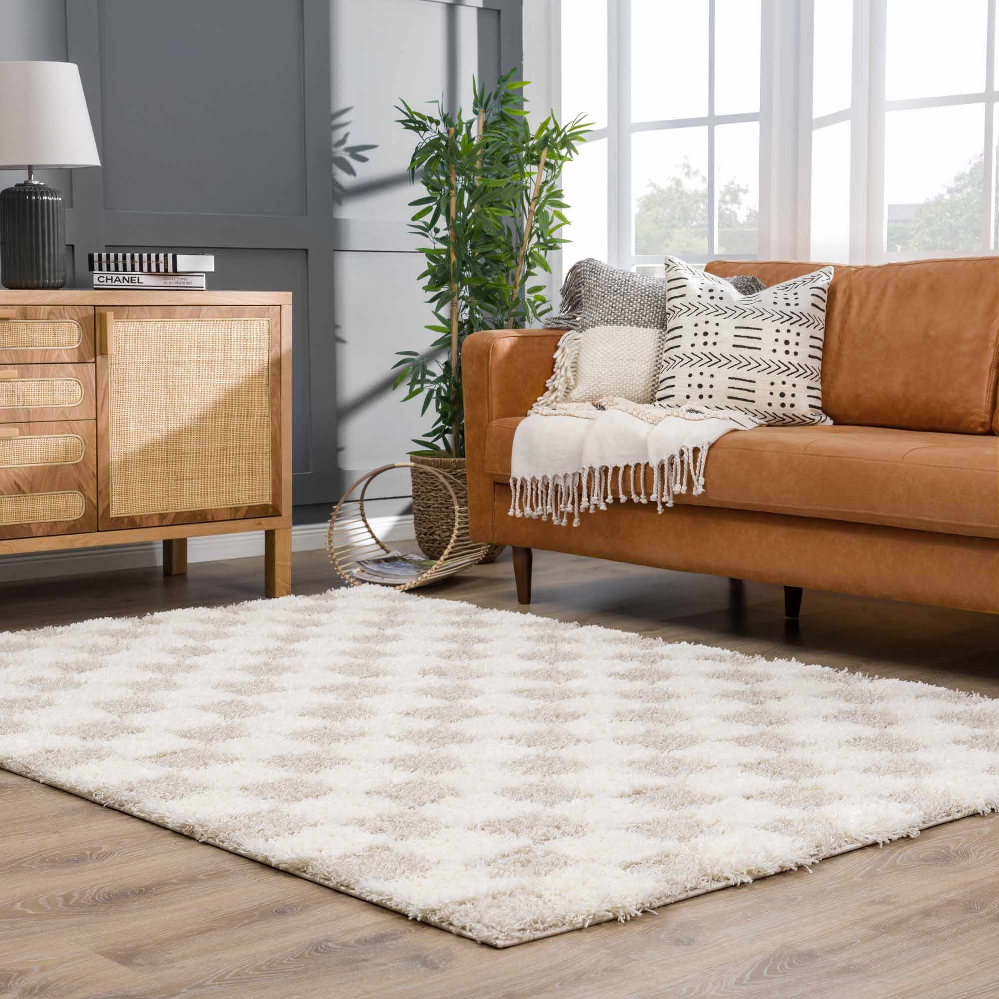 Area Rug Decor Neutral Checkered Area Rug - Decor Steals