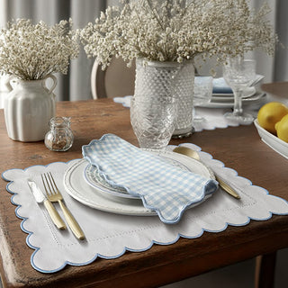 scalloped edge placemats blue trim