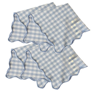Scalloped Blue & White Table Linens Collection - Choose Your Style